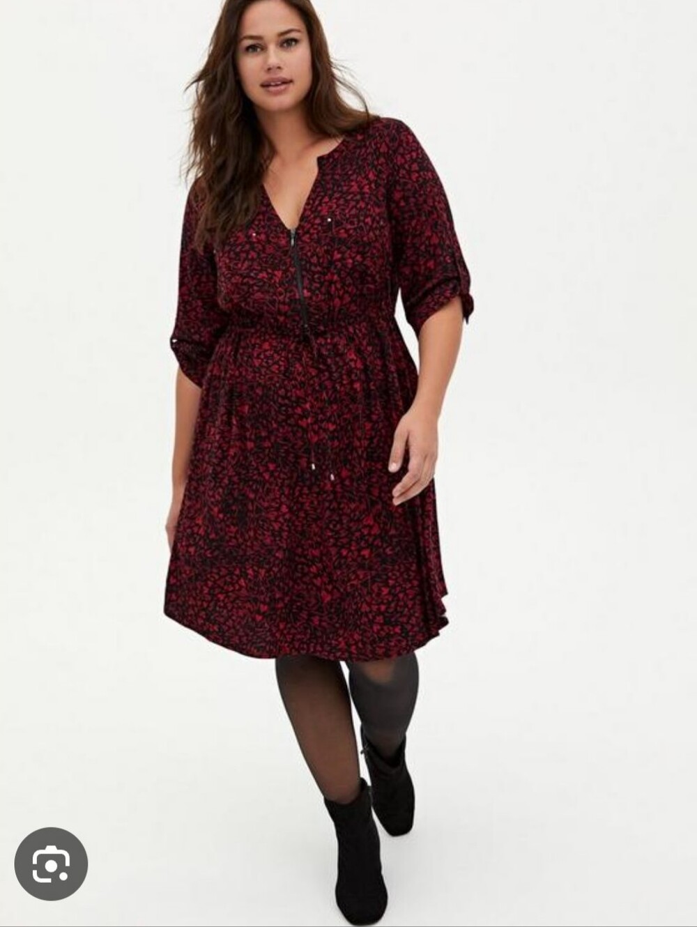 Torrid Plus Size Mini Challis Red Heart Zip-Front Dress Size 2